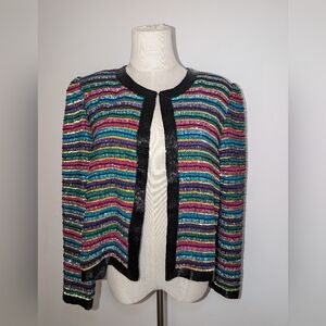 Vintage 100% Silk Beaded Colorful Striped Jacket